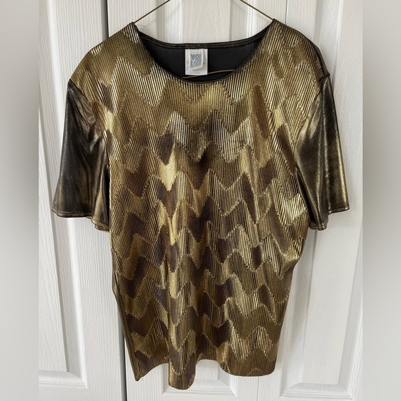 Cleo Petites Tops - Vintage Gold Metallic Short Sleeve Blouse
